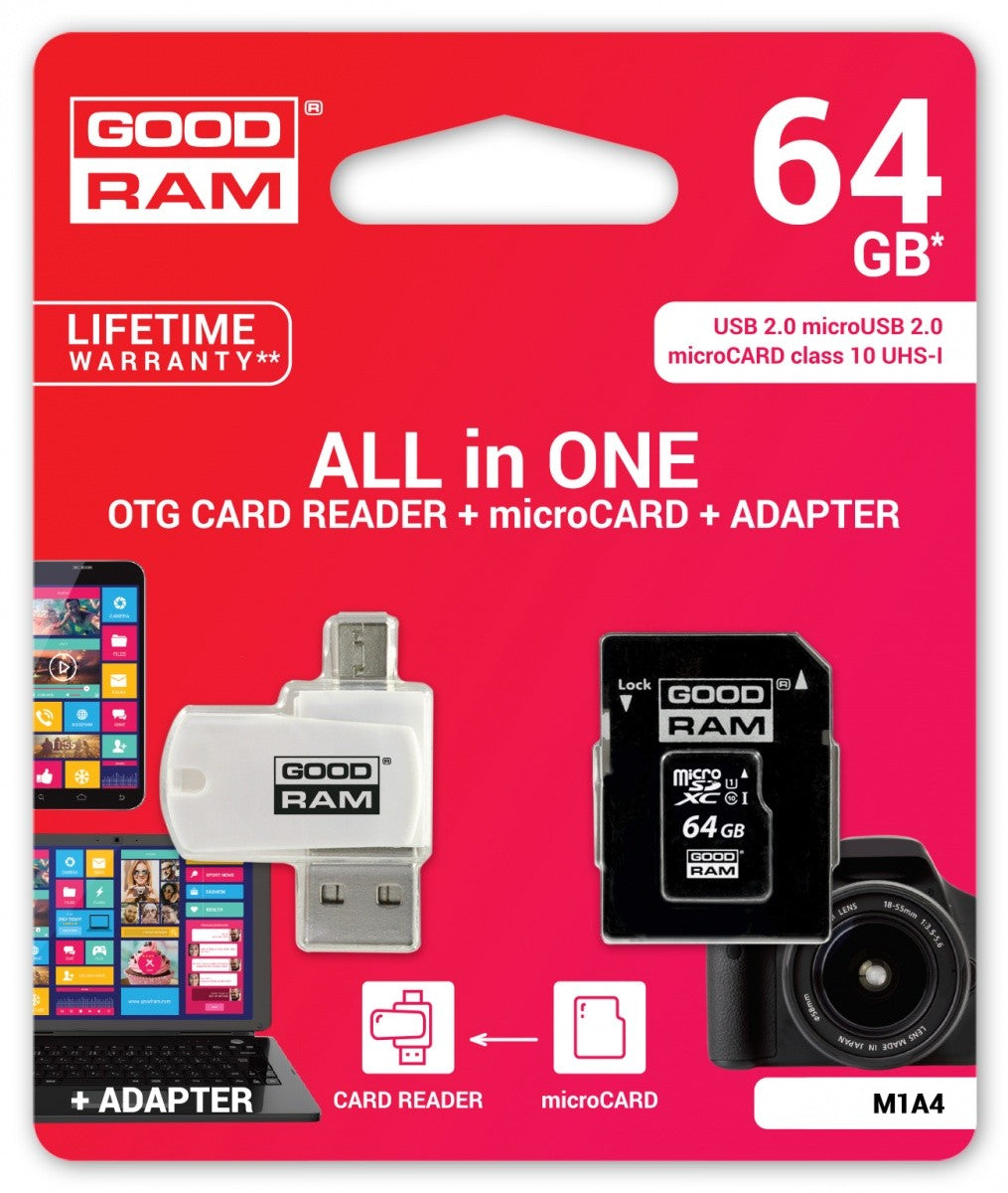 GOODRAM 64 GB micro SD XC CL10 UHS-1 60MBs+reader