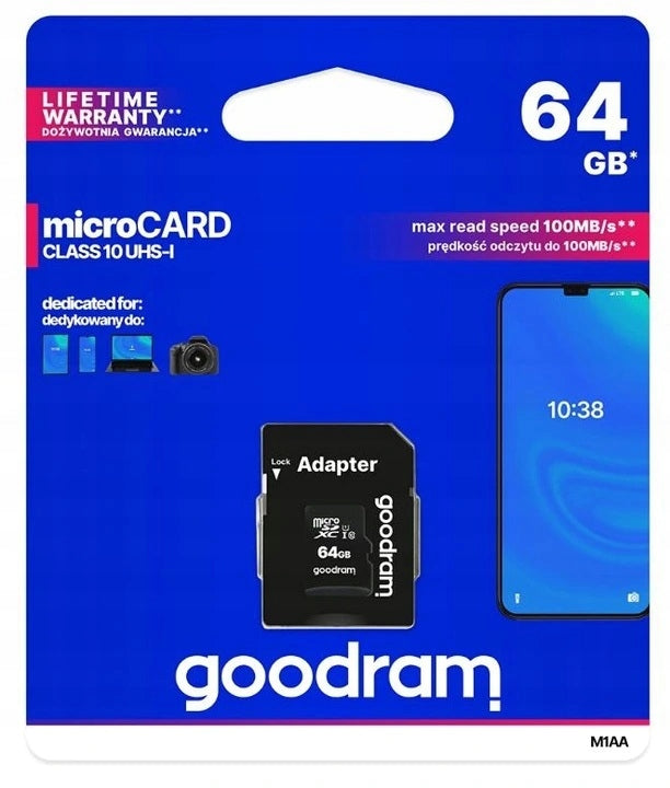 GOODRAM MEMORY CARD 64GB MICRO SD XC CLASS 10 Packaging status original