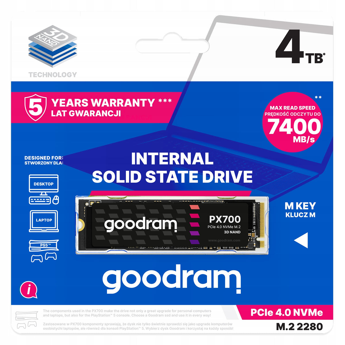 GOODRAM PX700 M.2 PCIe 4x4 4TB NVMe 3D NAND SSD for PS5 PC LAPTOP
