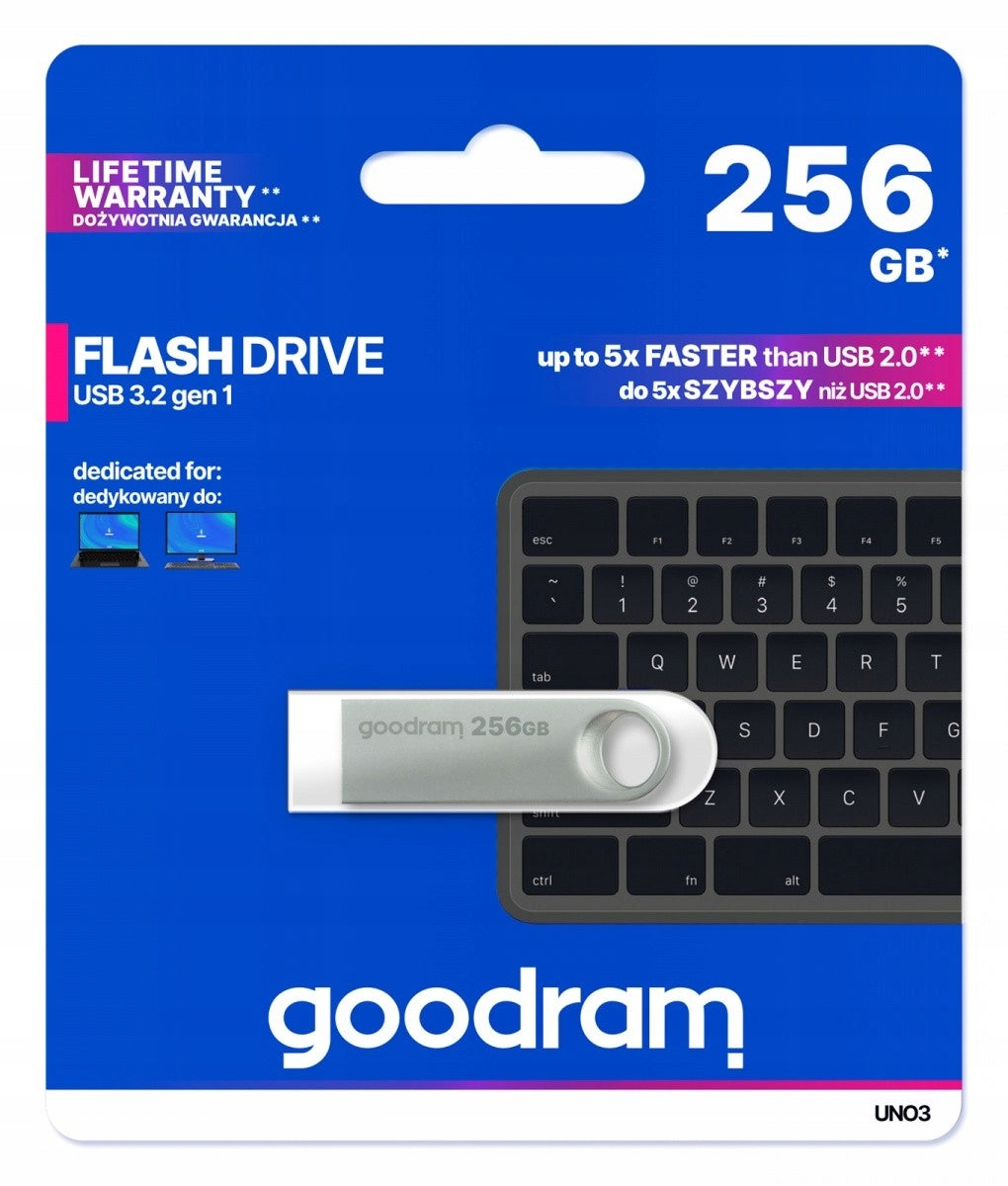 GOODRAM Pendrive UNO3 256GB USB 3.2 Gen1 silver metal