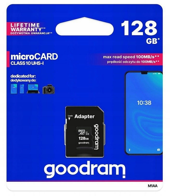 GOODRAM UHS1 CL10 128GB microSD MEMORY CARD + 100MB ADAPTER
