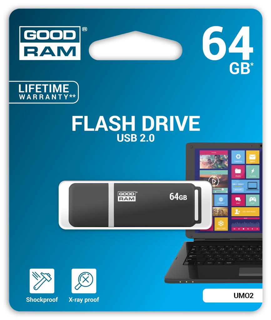 GOODRAM UMO2 64 GB STYLISH USB FLASH DRIVE 2.0 GRAPHITE Brand GOODRAM