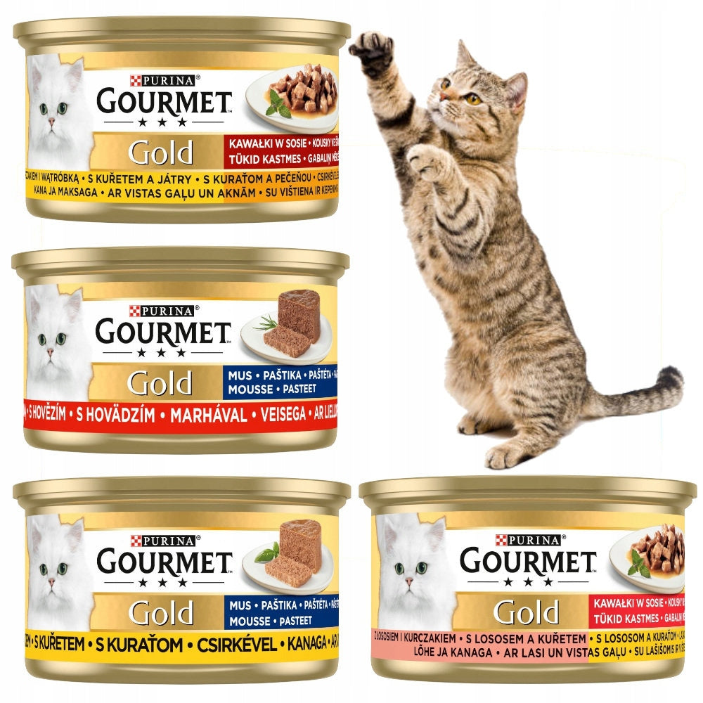 GOURMET GOLD MOUSSE AND PIECES IN SAUCE MIX OF FLAVORS 24x85g PURINA CAT FOOD