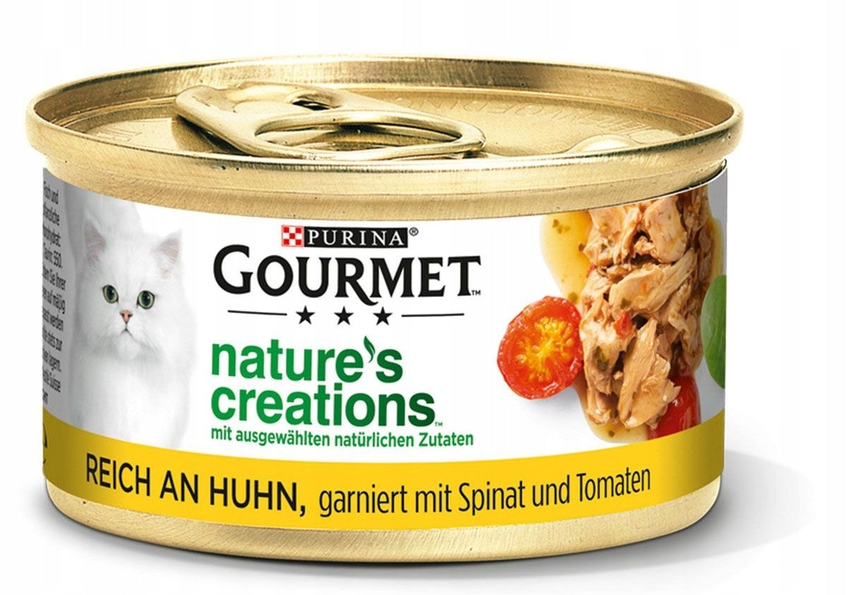 GOURMET Nature's Creations CHICKEN spinach tomatoes can 85g