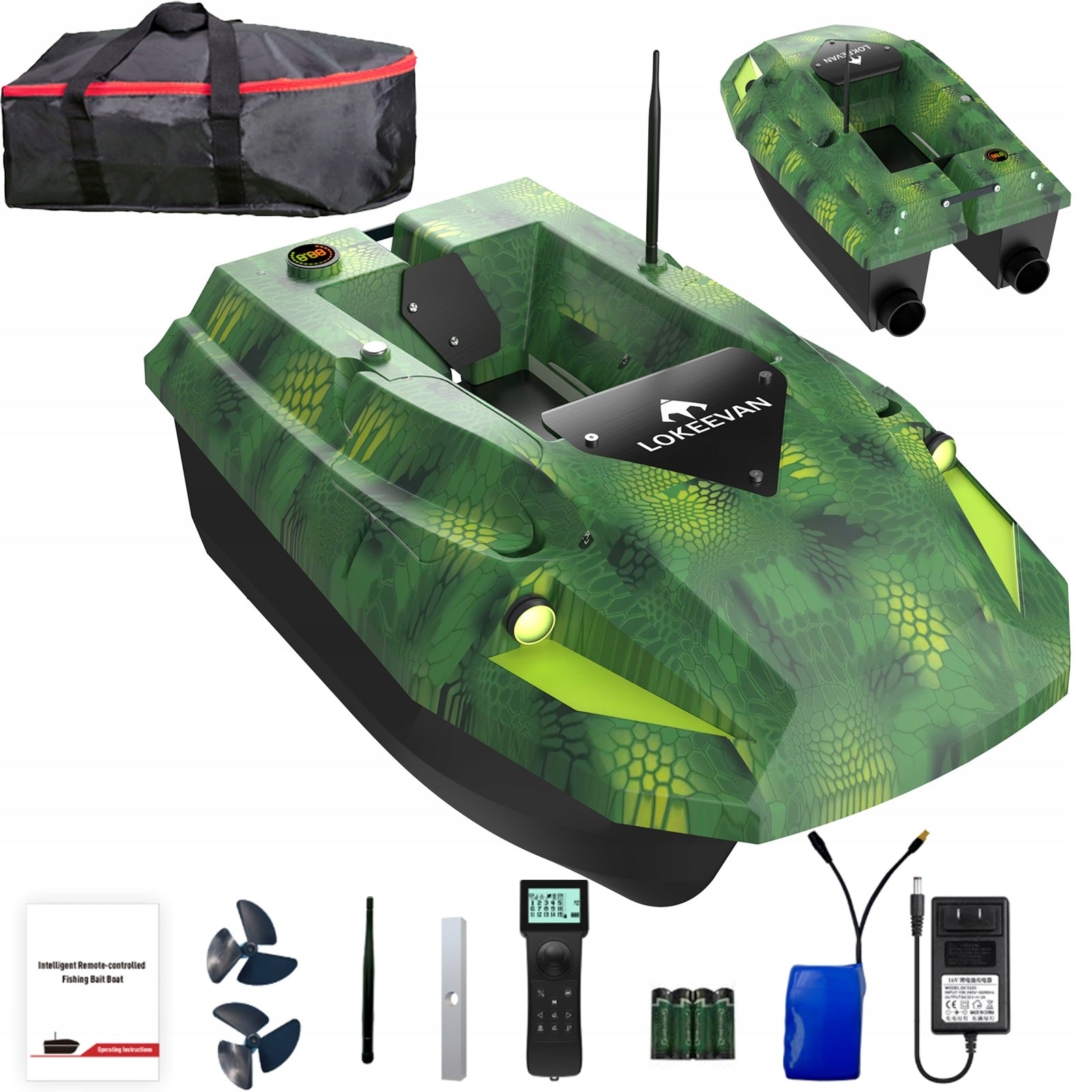 GPS+BeiDou Bait Boat D50E 15600mAh 12V LED Lighting Range 500m