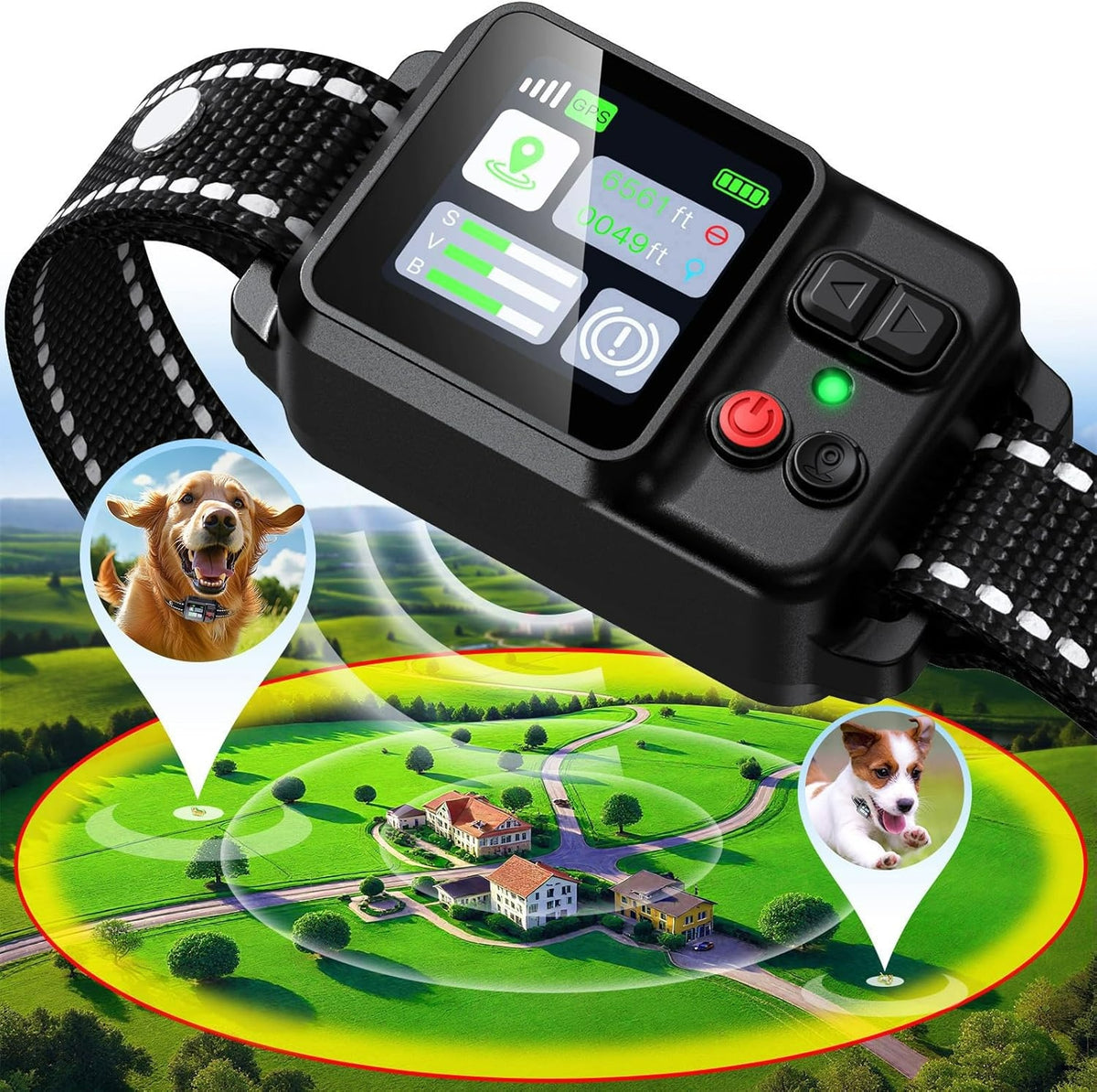 GPS COLLAR WITH VIRTUAL DOG FENCE 3 MODES ADJUSTABLE REACH