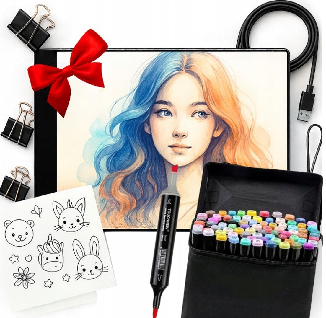 GRAPHIC TABLET (DRAFTING BOARD) + 80 ALCOHOL MARKERS + TEMPLATES