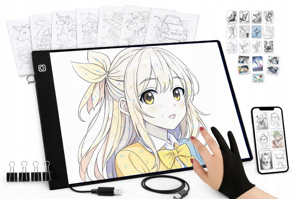 GRAPHIC TABLET - LED DRAWING BOARD WITH PRINTED READY-MADE TEMPLATES Packaging status original