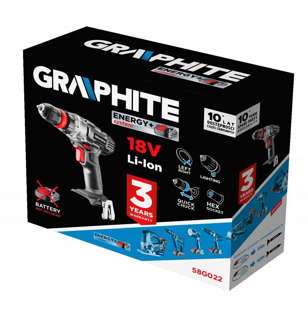 GRAPHITE CORDLESS SCREWDRIVER ENERGY+ 18V SOLO WITHOUT AKU 58G022 Voltage (V) 18 V