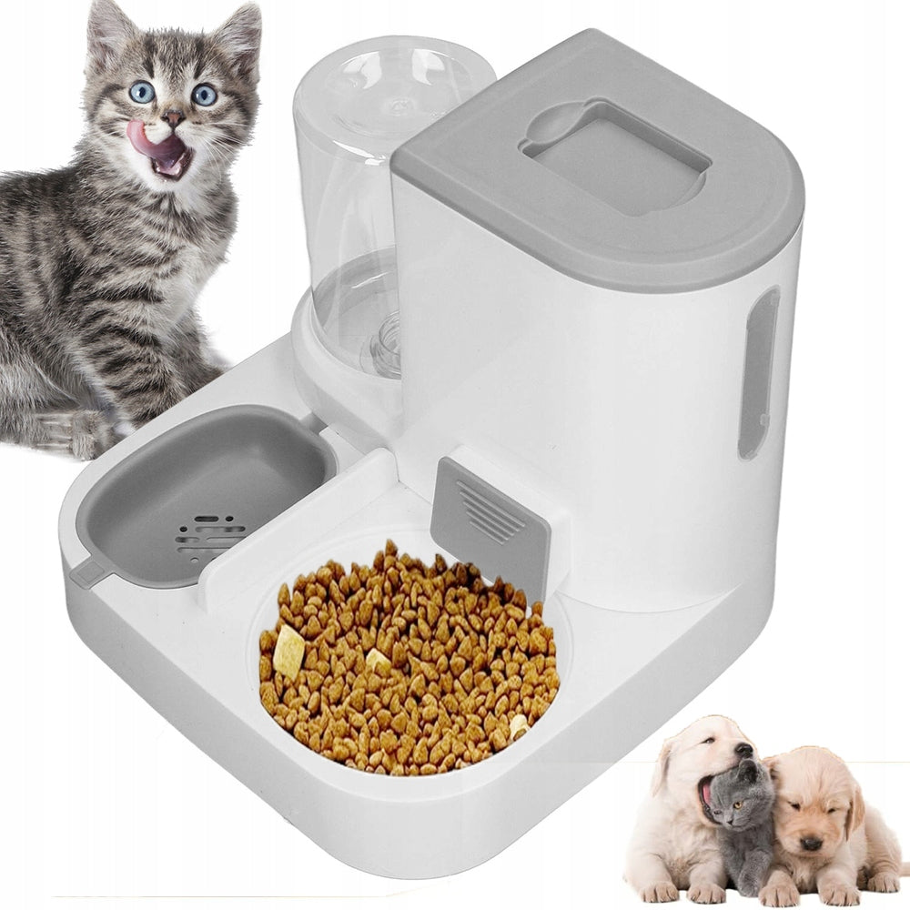 GRAVITY DRINKER AND FEEDER 2IN1 1L 22L FOR CATS DOGS WHITE AND GRAY