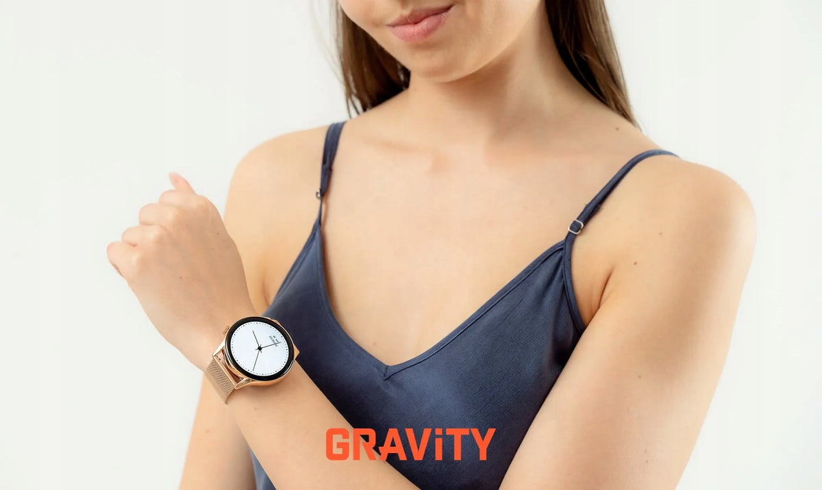 GRAVITY GT11-6 women's rose gold smartwatch NAVY BLUE STRAP FREEBIE Brand Gravity