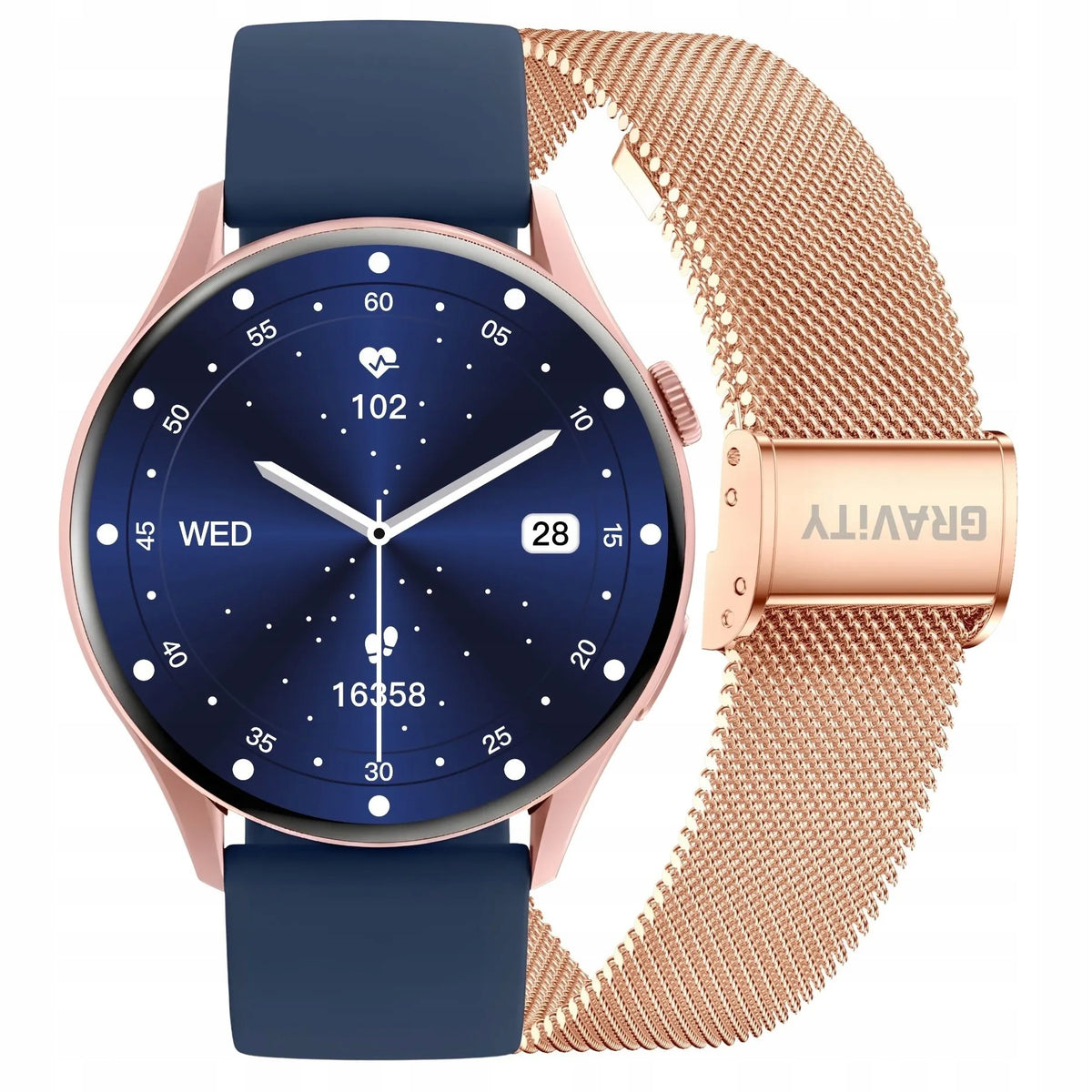 GRAVITY GT11-6 women's rose gold smartwatch NAVY BLUE STRAP FREEBIE