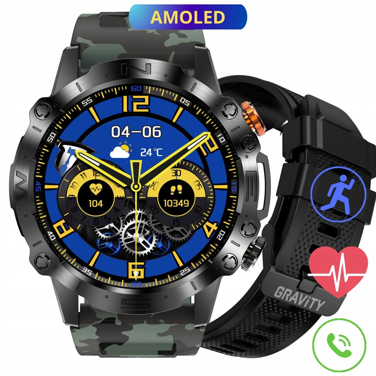 GRAVITY GT20-6 camo military men's smartwatch with talk function TWO STRIPES