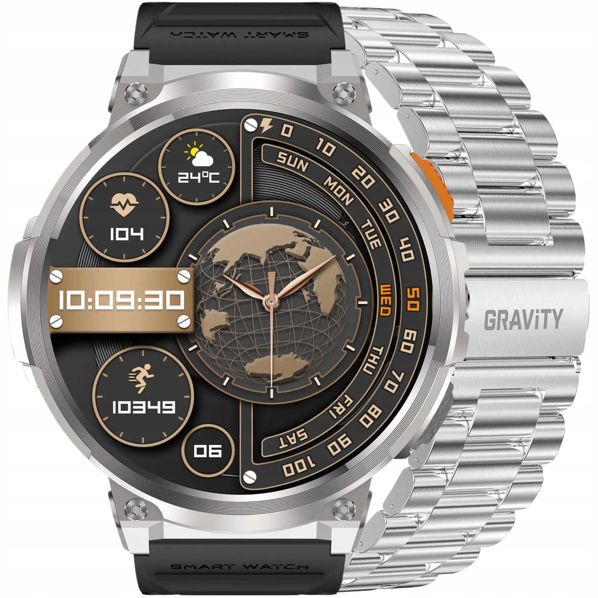 GRAVITY GT23-2 silver men's smartwatch for talking to a flashlight