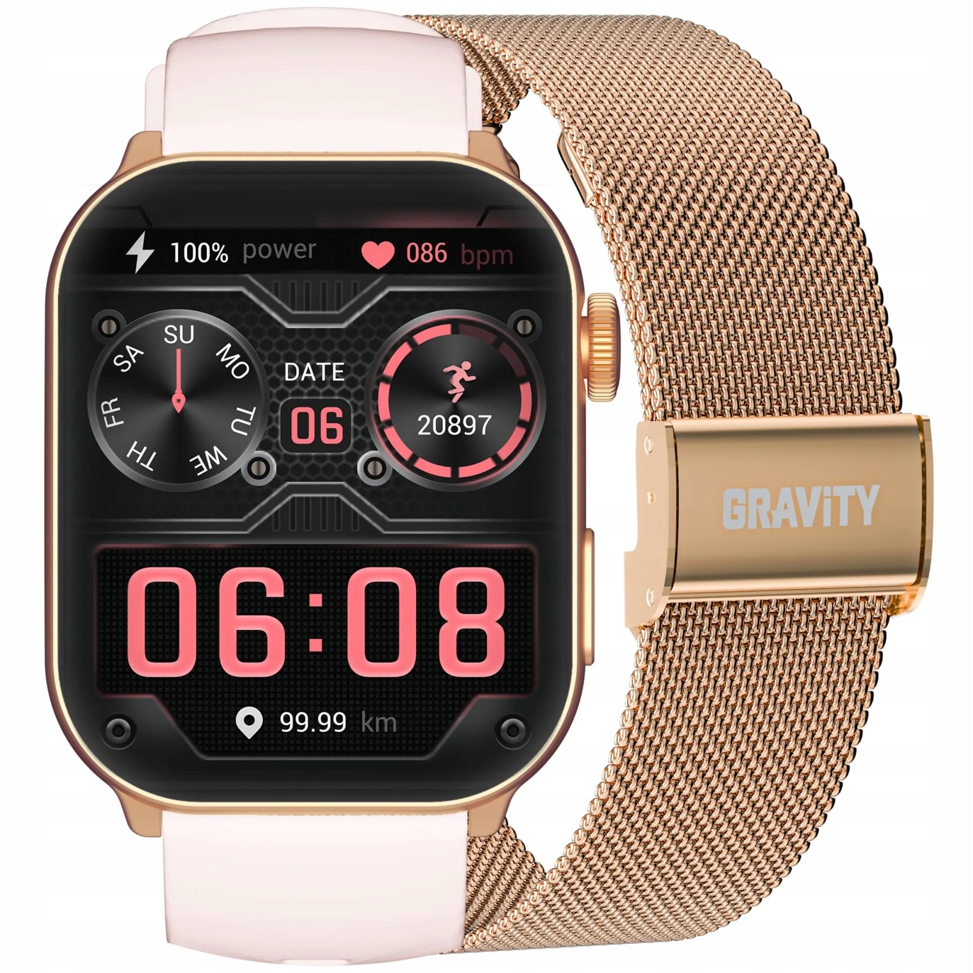 GRAVITY GT28-6 Rectangular Rose Gold Calling Smartwatch