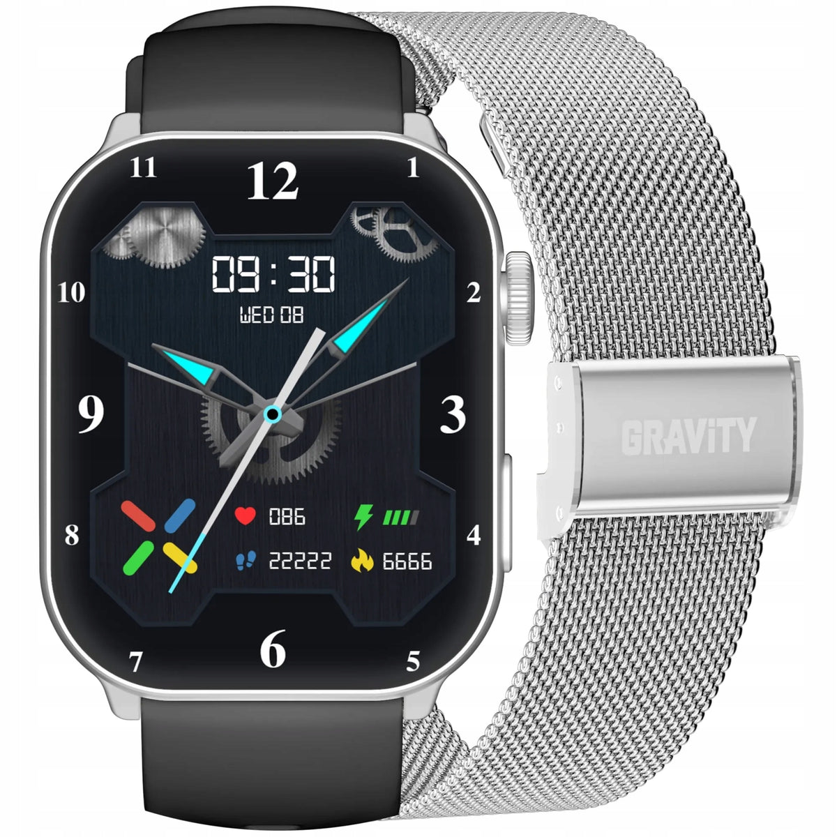 GRAVITY GT28-9 Rectangular Silver Smartwatch for Calling