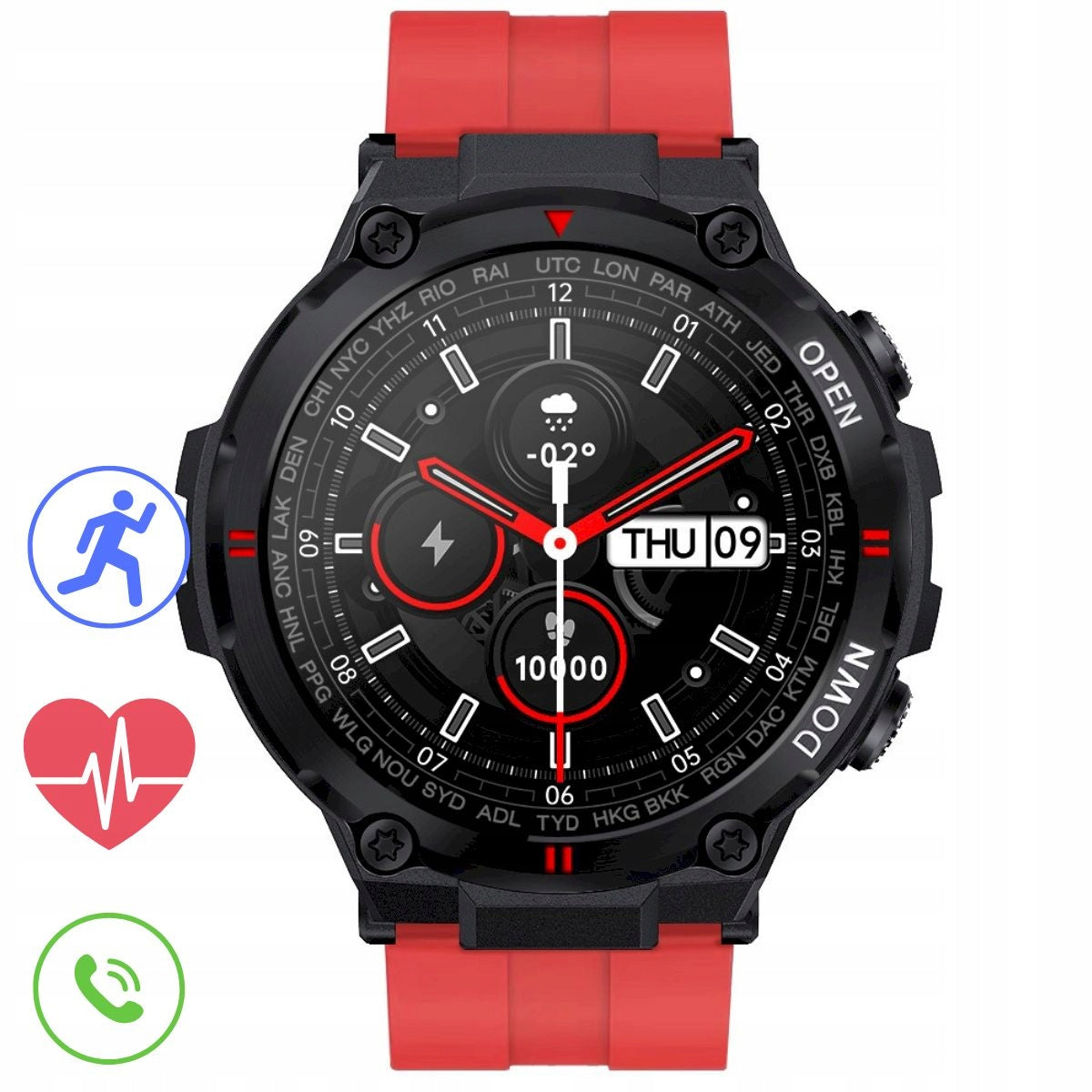 GRAVITY GT7-5 red men's smartwatch strap with talk function