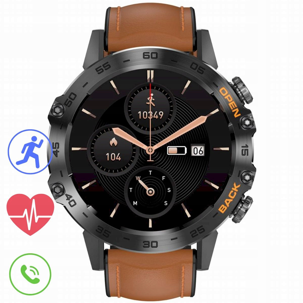GRAVITY GT9-7 black brown men's smartwatch strap with talk function