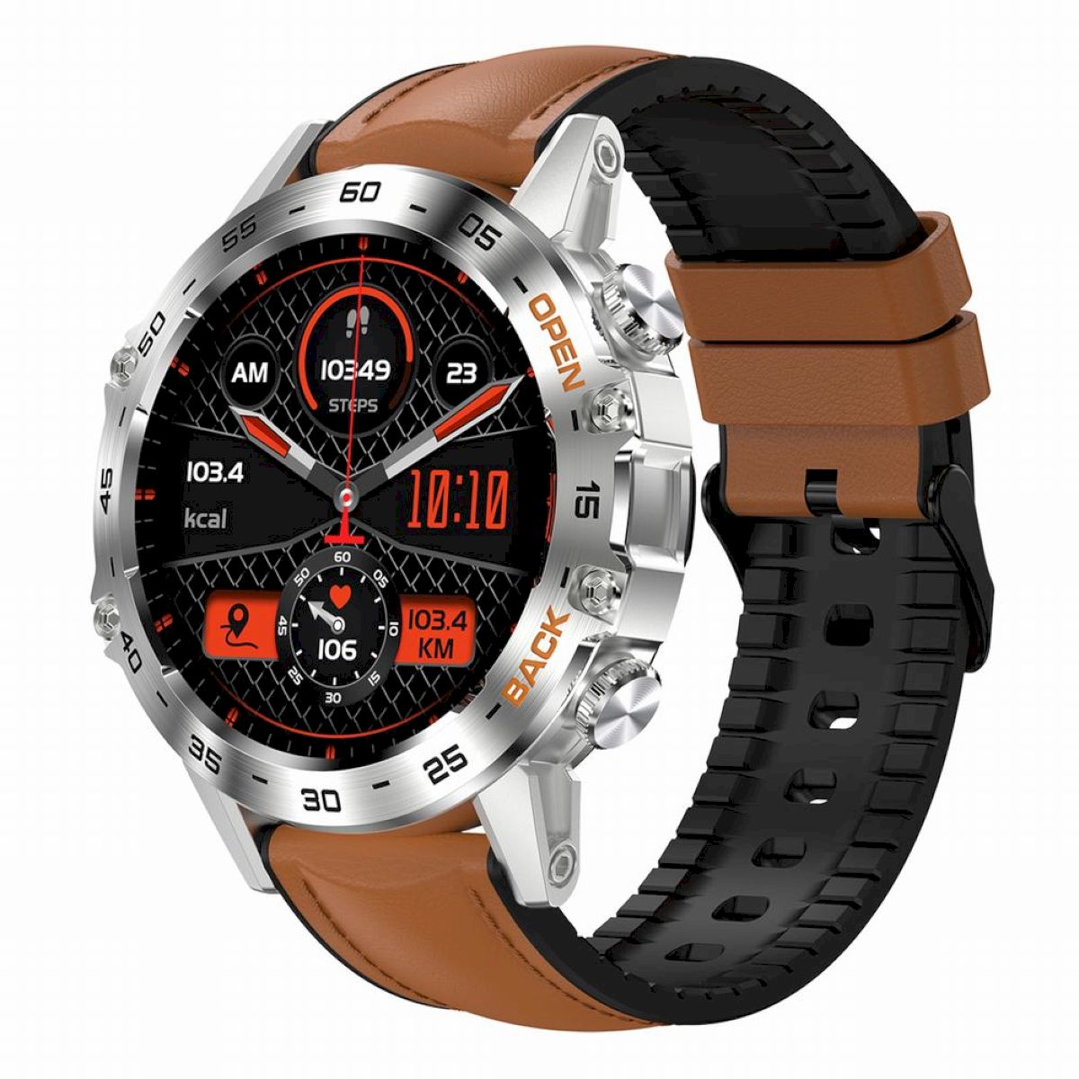 GRAVITY GT9-8 silver-brown strap leather smartwatch for men with talk function Color brown