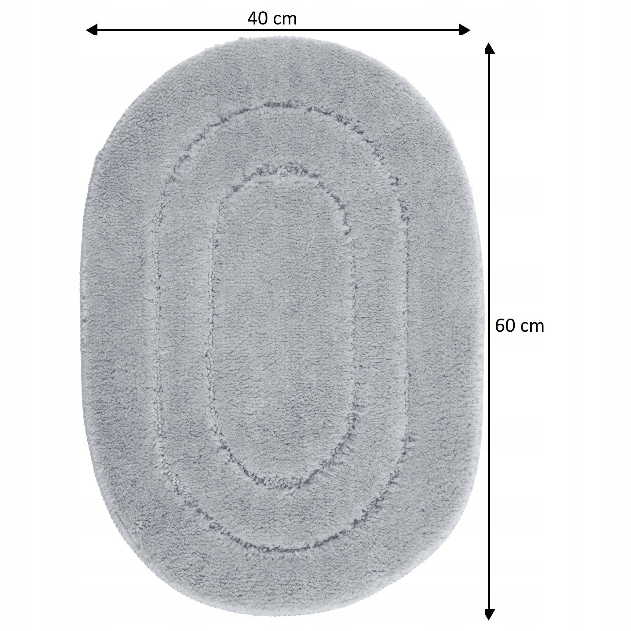 GRAY BATHROOM rug, ANTI-SLIP, WASHABLE, SOFT, ABSORBENT, 40x60CM Shape oval