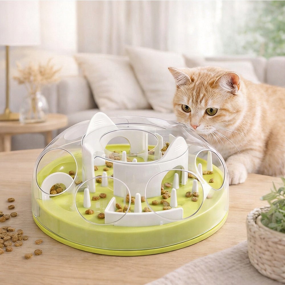 GREEN BOWL-LABYRINTH SLOWING CAT FOOD INTERACTIVE TOY Longest dimension 30.5 cm