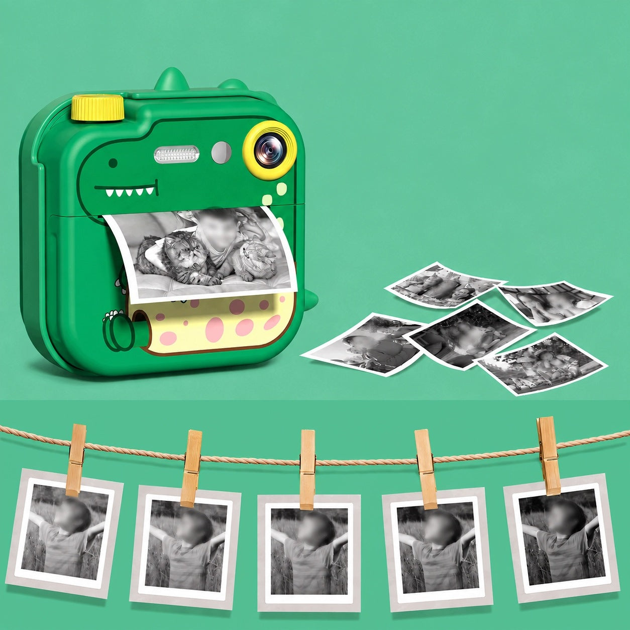 GREEN CAMERA FOR CHILDREN WITH THE POSSIBILITY OF PRINTING - DINOSAUR MOTIF Brand no brand