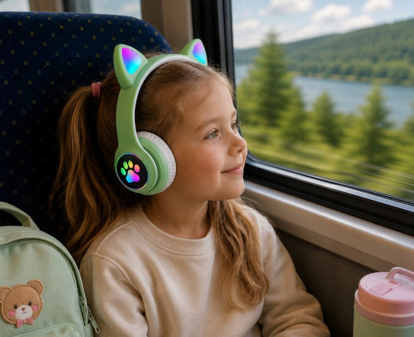 GREEN CAT EAR HEADPHONES LED RGB – CAT EARS FOLDABLE BLUETOOTH Packaging status original