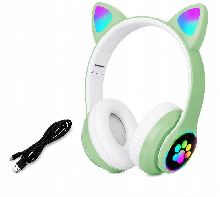 GREEN CAT EAR HEADPHONES LED RGB – CAT EARS FOLDABLE BLUETOOTH