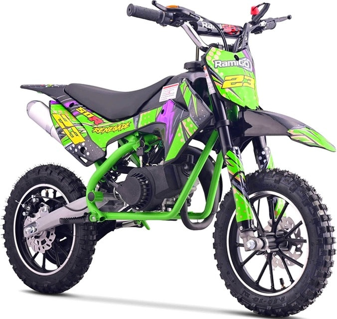 GREEN MOTOR FOR CHILDREN WITH INTERNAL COMBUSTION ENGINE ON PUMPED WHEELS
