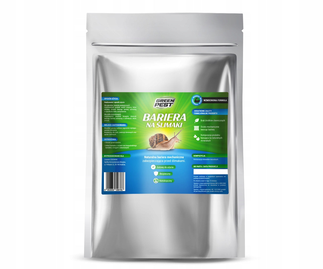GREEN PEST GRANULES SNAIL BARRIER AGAINST SNAILS 1,5KG Manufacturer code Bariera przeciw ślimakom GREEN PEST