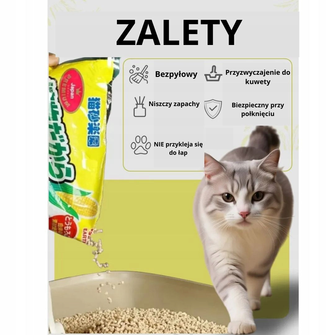 GREEN TEA-BASED CAT LITTER, RINSABLE FOR UP TO 70 DAYS Number of pieces in the package 1 pcs