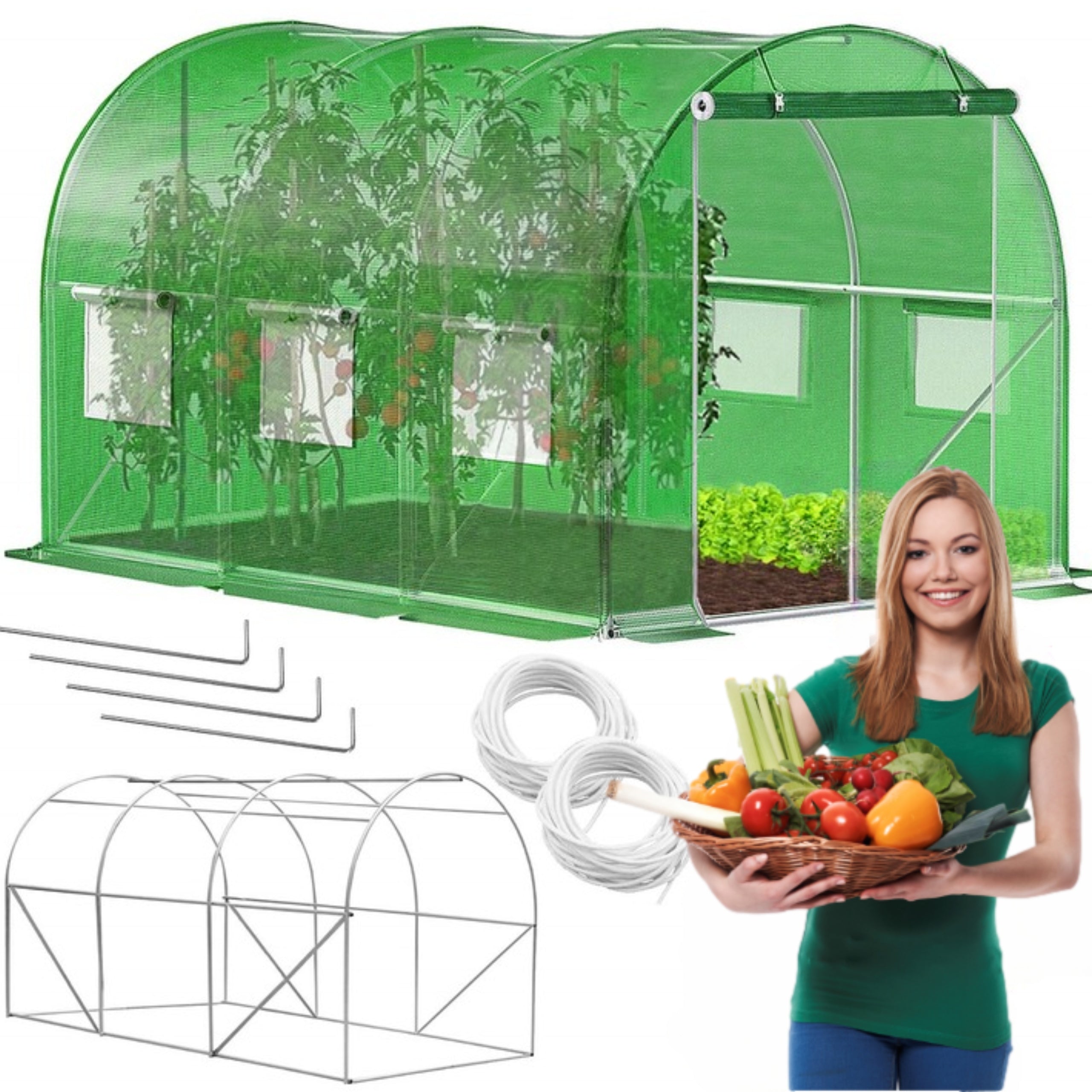 GREENHOUSE FOIL GARDEN TUNNEL 2x3 6m2 GREEN FOIL + FRAME 3x2m