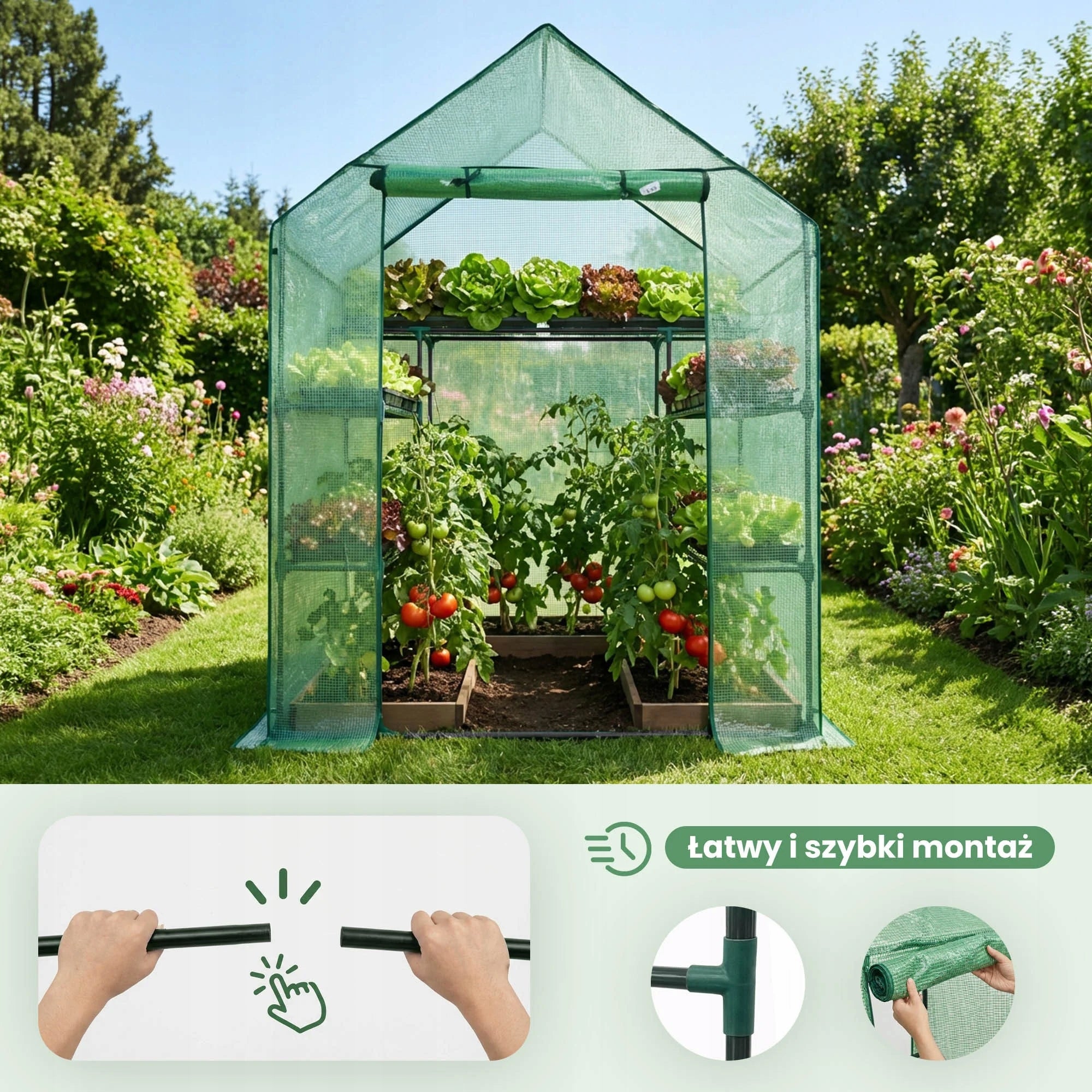 GREENHOUSE FOIL GARDEN TUNNEL SHELVES 1,43x0,73m STRONG UV 1,04m2 VEGETABLES EAN (GTIN) 5904826989462