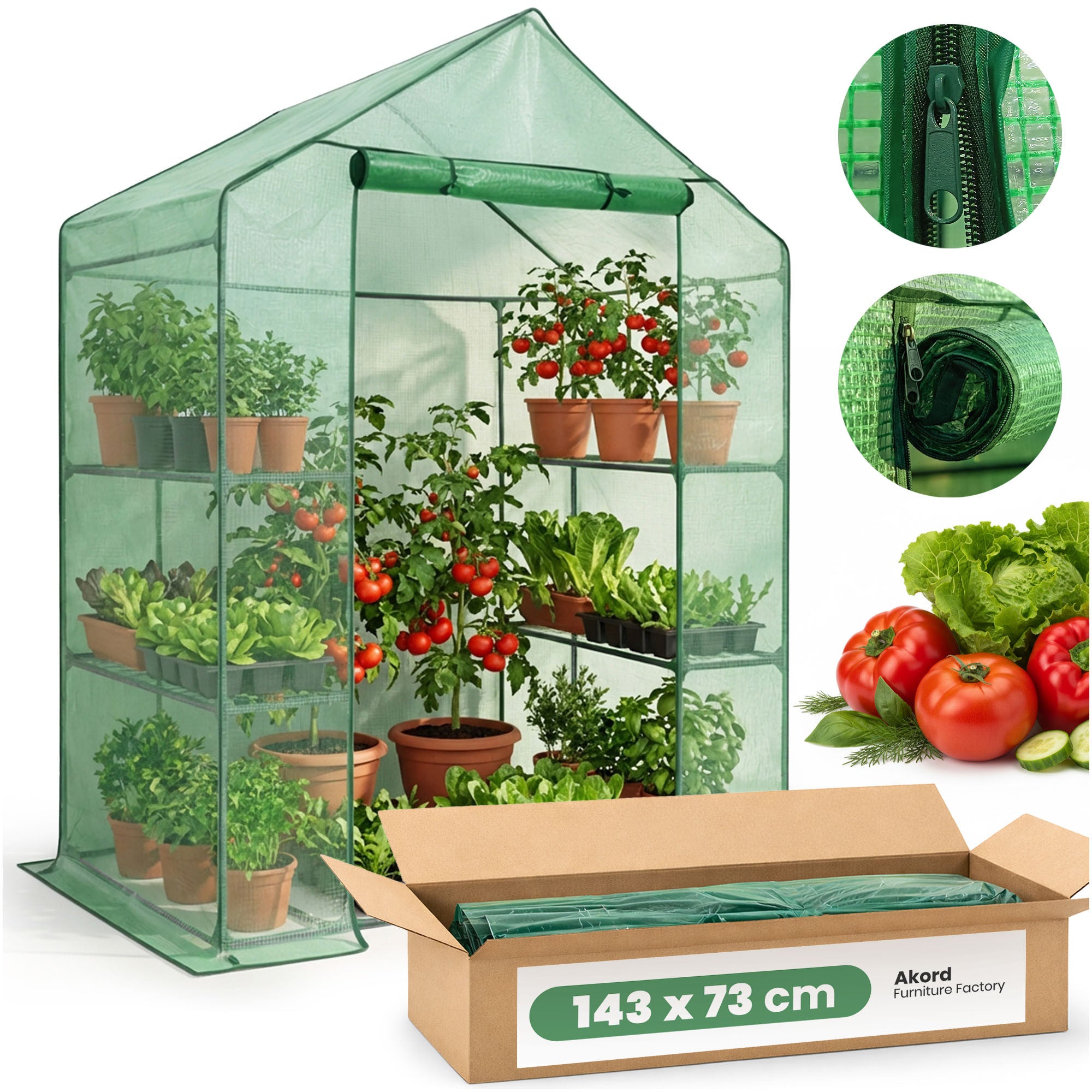 GREENHOUSE FOIL GARDEN TUNNEL SHELVES 1,43x0,73m STRONG UV 1,04m2 VEGETABLES
