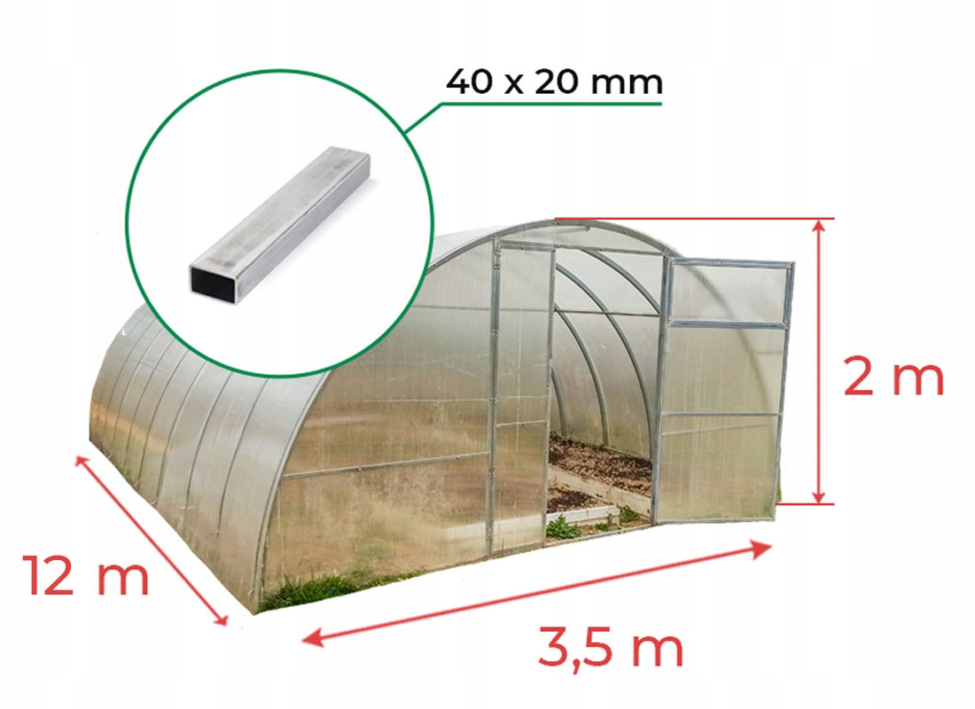 GREENHOUSE MADE OF POLYCARBONATE 6mm 3,5x12 m ZINC 40x20mm Manufacturer Profimet
