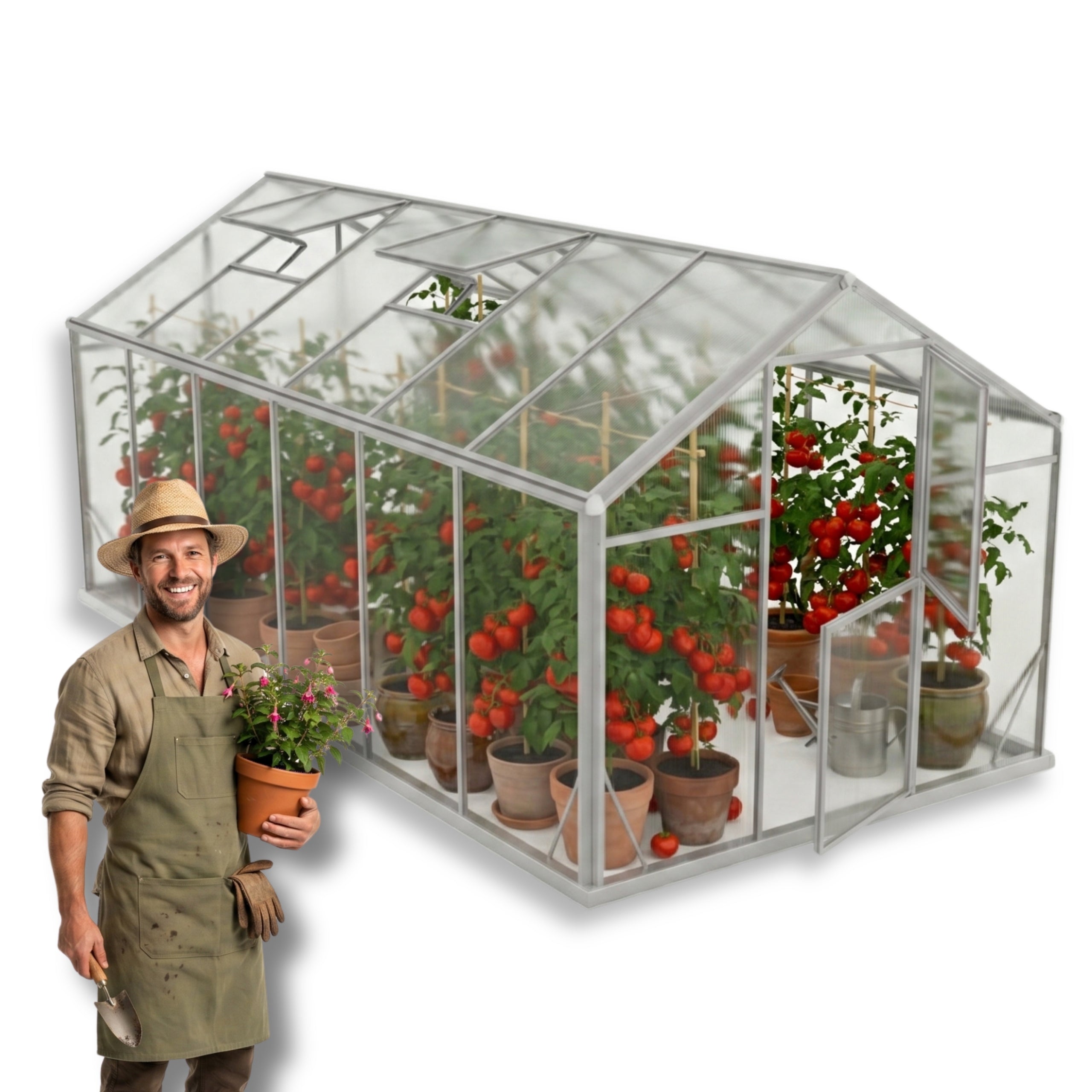 GREENHOUSE POLYCARBONATE GARDEN COTTAGE TUNNEL ROOF WINDOWS 4,30X2,20X2,15cm