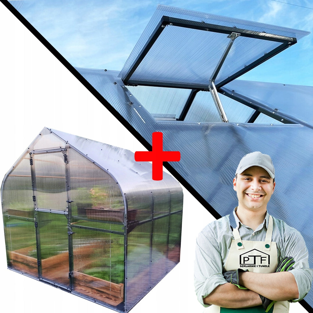 GREENHOUSE POLYCARBONATE TUNNEL 5M2 250X205 PTF POLAND ANTHRACITE GRAPHITE + WINDOW