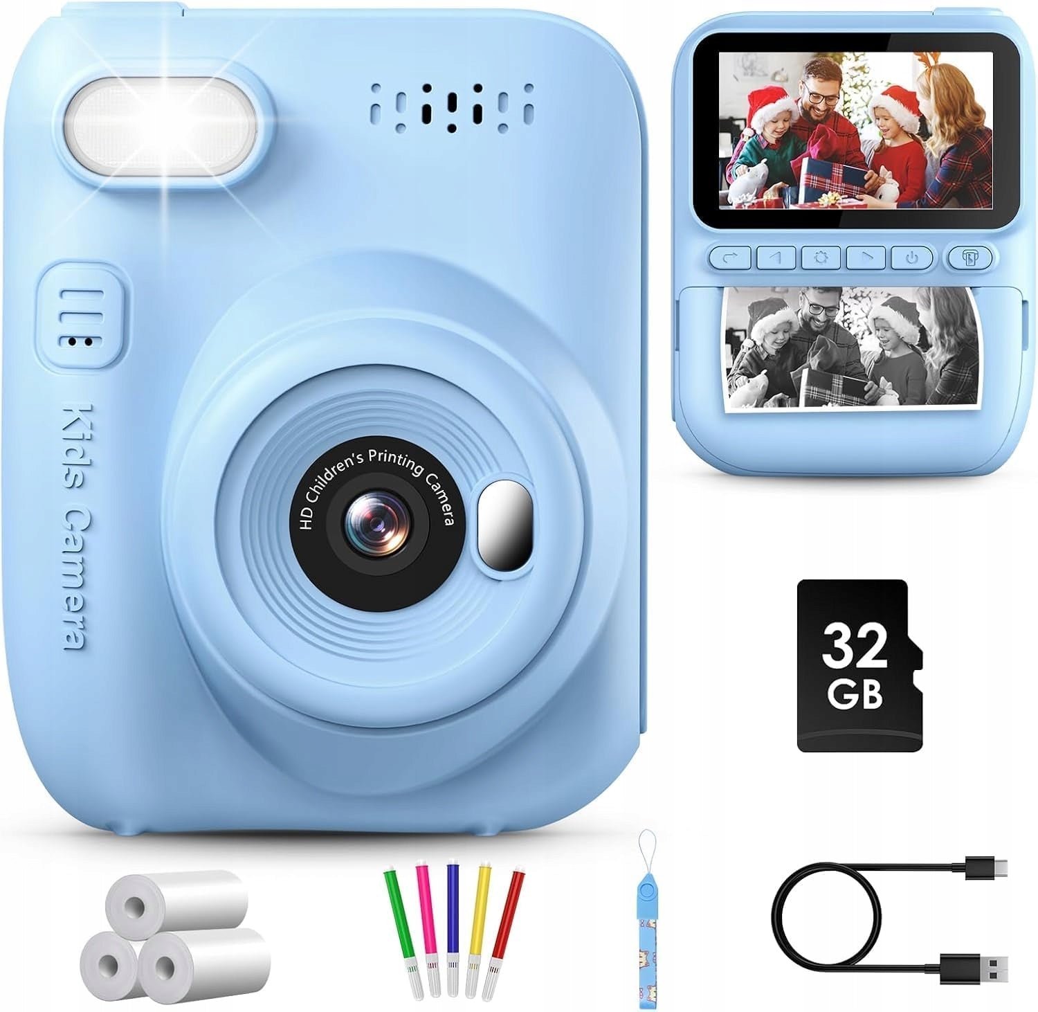 GREENKINDER Instant HD Digital Camera Printer 32GB SD Blue