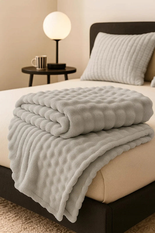 GREY 3D Blanket Embossed 160x200 Soft Fluffy Bedspread Premium Bubble