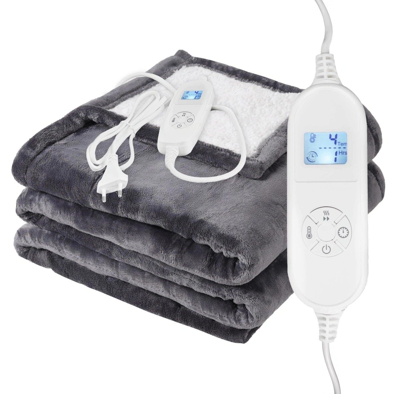 GREY ELECTRIC BLANKET - TEMPERATURE CONTROL- TIMER - 120x160 CM