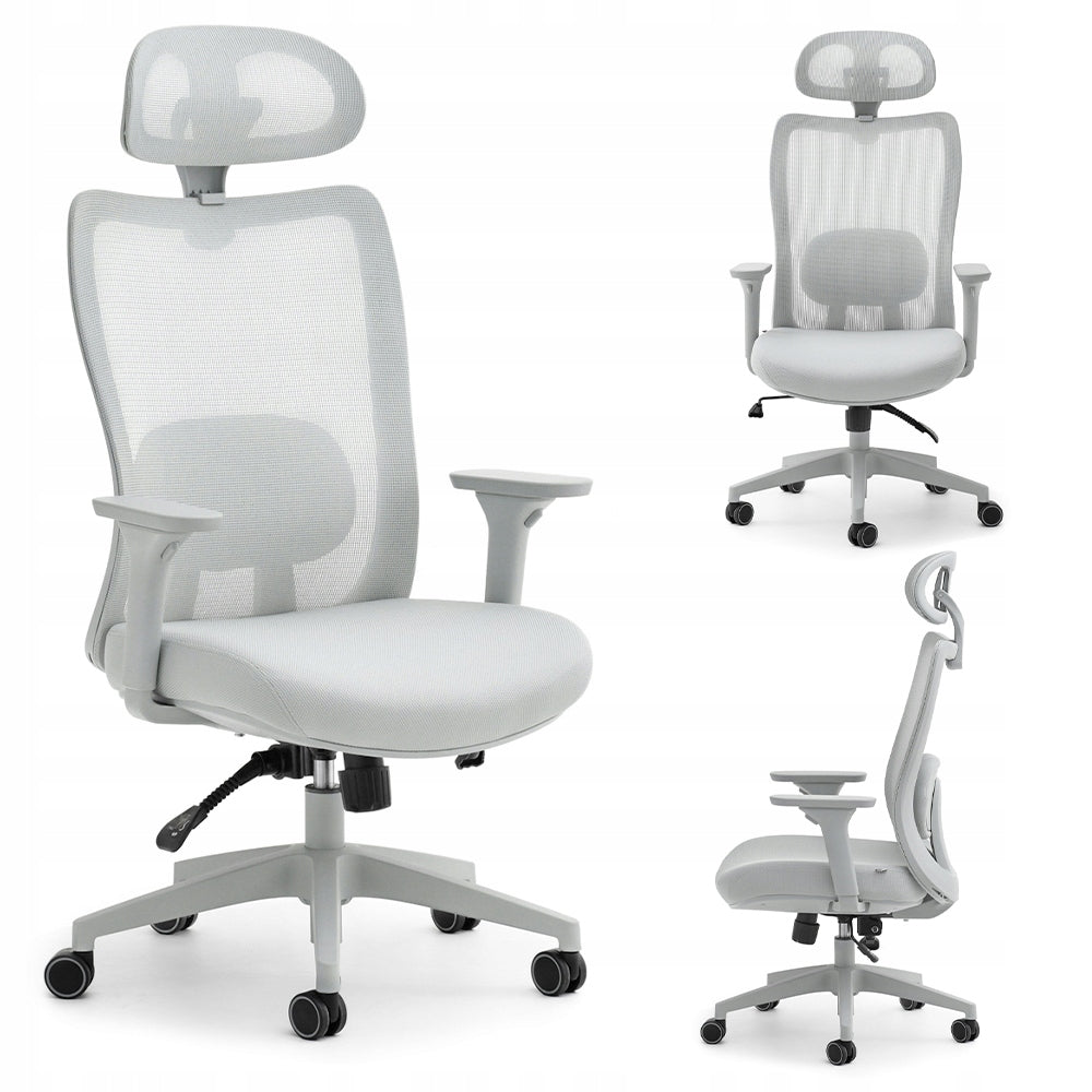 GREY OFFICE CHAIR WITH ADJUSTABLE HEADREST ARMREST HEIGHT ARGON