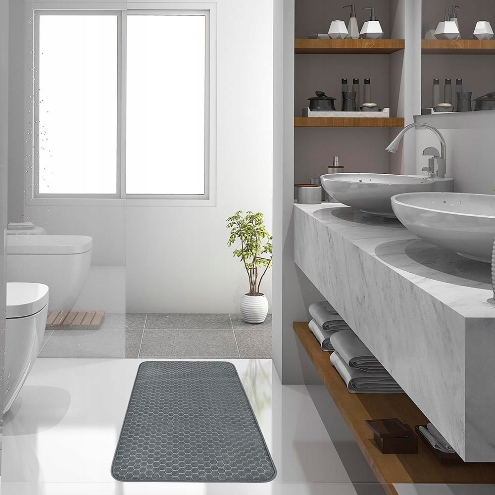 GREY RUG 50x80 CM Bathroom Toilet Soft Absorbent NON-SLIP Stylish Shape rectangle