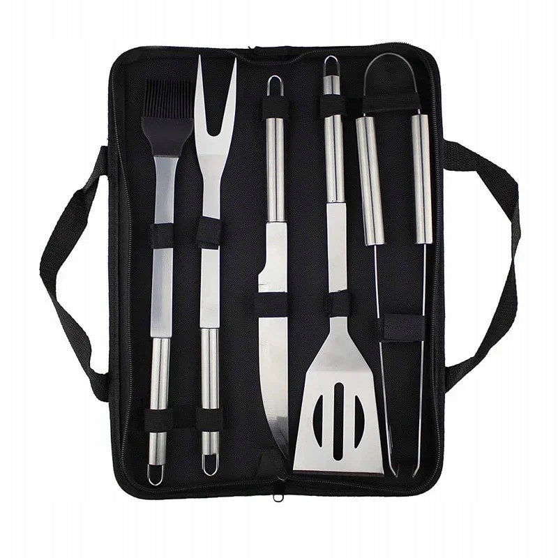 GRILL ACCESSORIES SET XXL STAINLESS STEEL PLIERS UTENSILS +ETUI Packaging status original