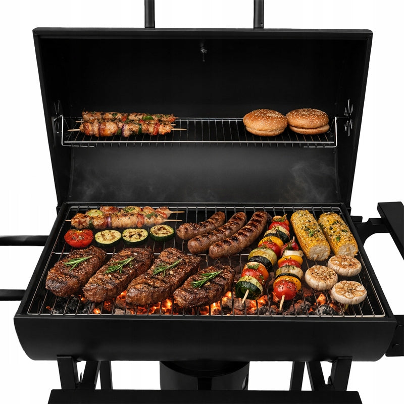 GRILL BARREL WITH LID LARGE CHARCOAL GARDEN WITH SHELVES THERMOMETER ASHTRAY Grill width 116 cm