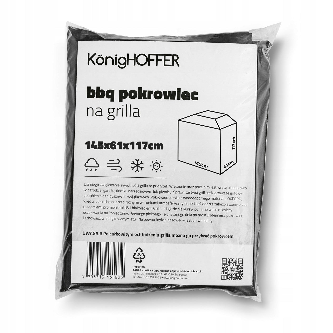 GRILL COVER WATERPROOF COVER PROTECTION Konighoffer BBQ 145x61x117cm Product weight with unit packaging 0.6 kg