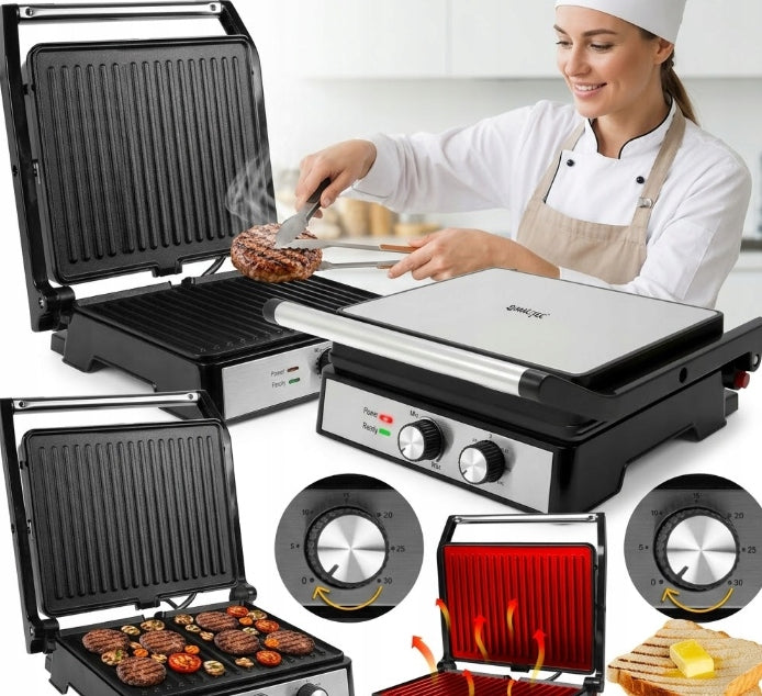 GRILL ELECTRIC 2500W XXL CONTACT TOASTER TIMER ADJUSTMENT 180ST