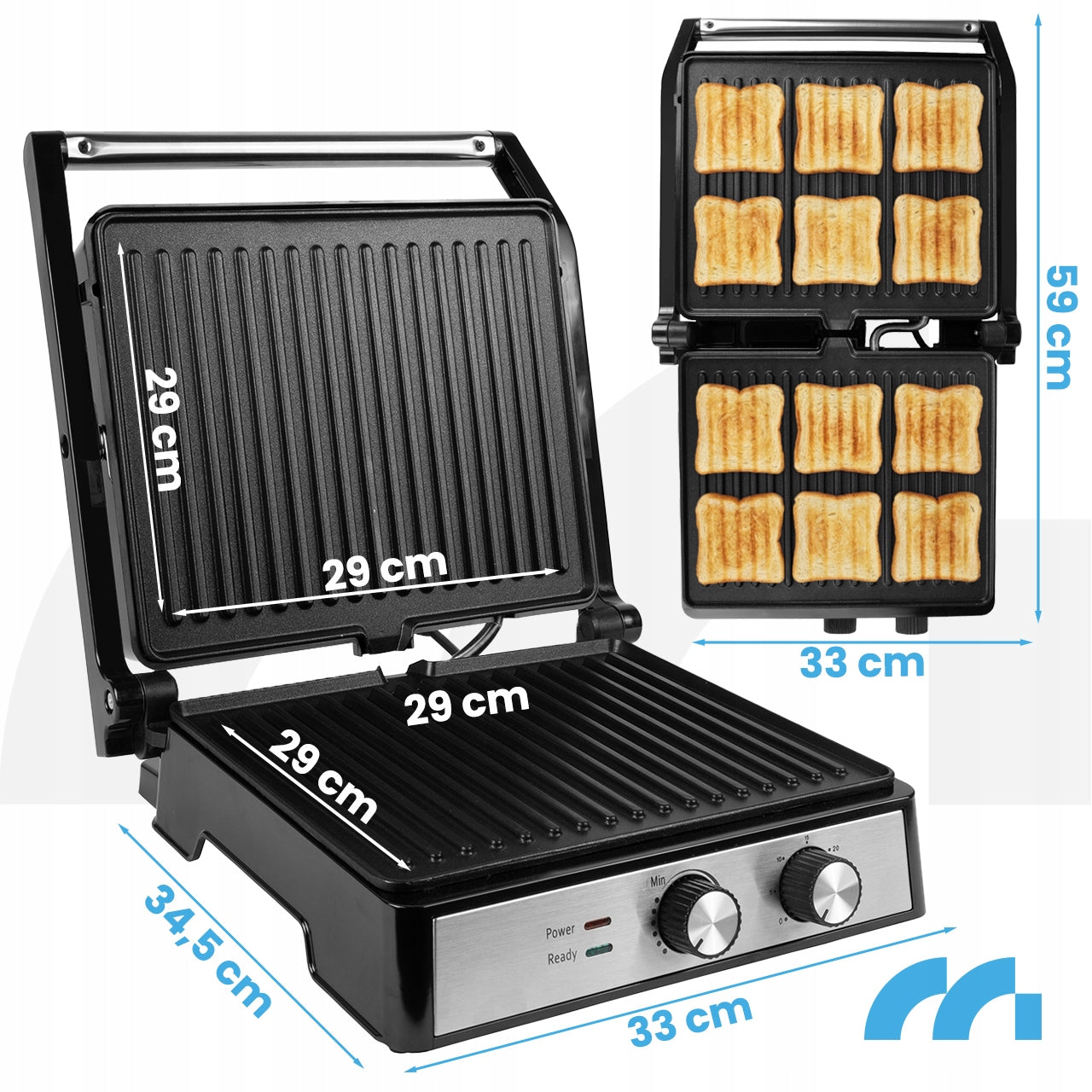 GRILL ELECTRIC TOASTER FOLDING TOASTER FOR SANDWICHES PANINI TIMER 2500W Packaging status original