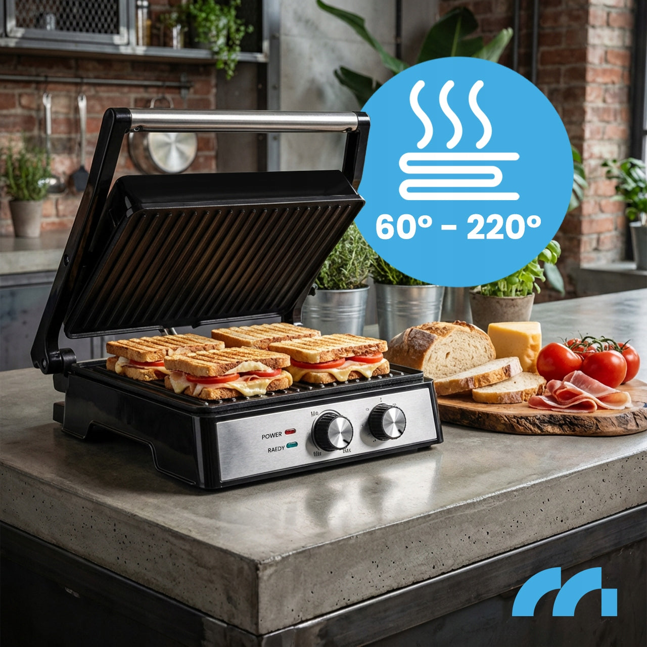 GRILL ELECTRIC TOASTER FOLDING TOASTER FOR SANDWICHES PANINI TIMER 2500W Power rating 2500 W