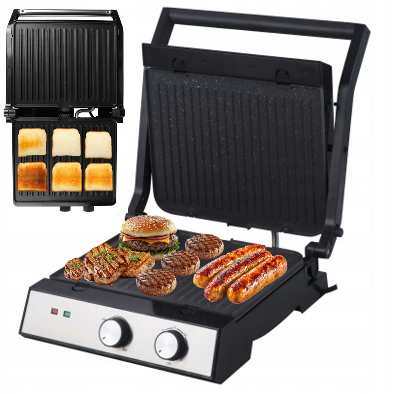 GRILL ELECTRIC TOASTER FOLDING TOASTER FOR SANDWICHES PANINI TIMER 2500W