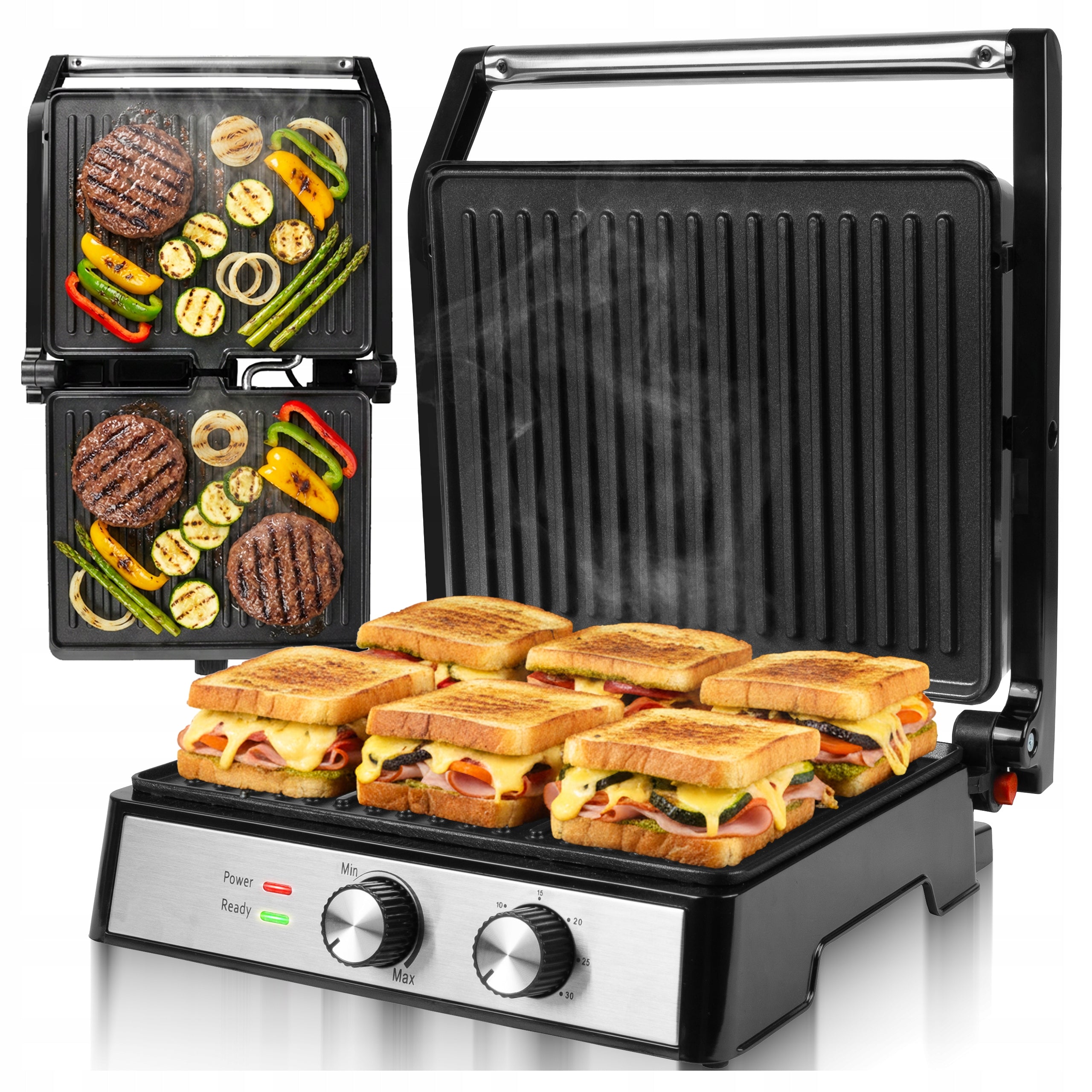 GRILL ELECTRIC TOASTER FOLDING TOASTER FOR SANDWICHES PANINI TIMER 2500W